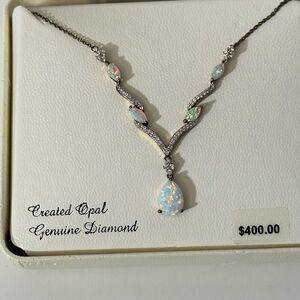 Necklace 14k gold plating, Opal, white Saphire | Women | 16.5  inches